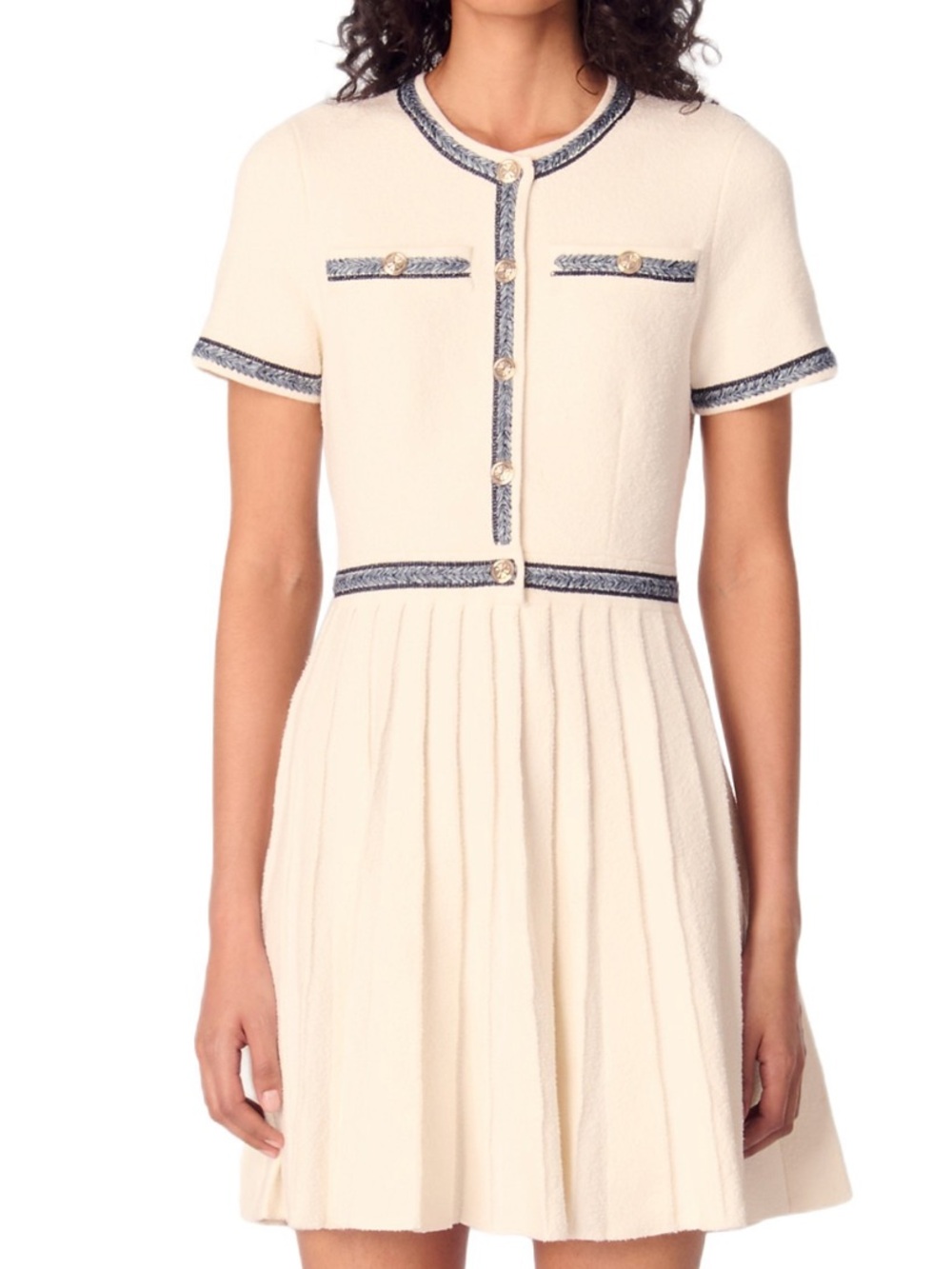 Maje knitted pleated white short dress.